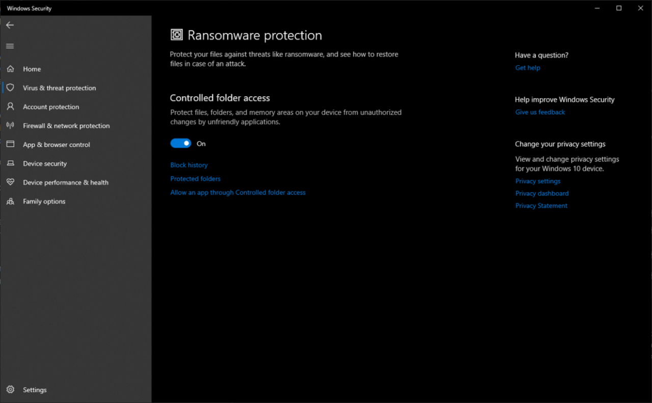 Heres how to turn on the ransomware protection on window 10