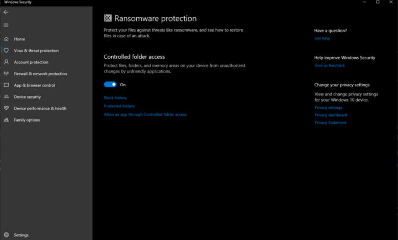 Heres how to turn on the ransomware protection on window 10