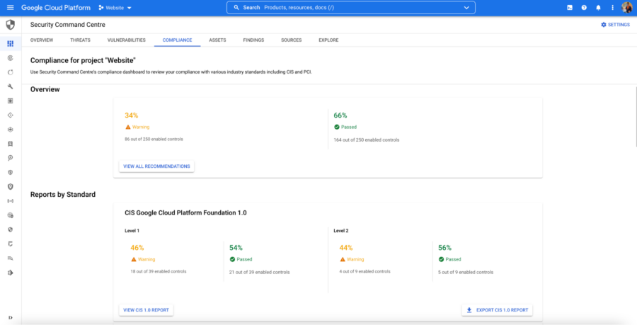Google cloud security command center available in the beta version